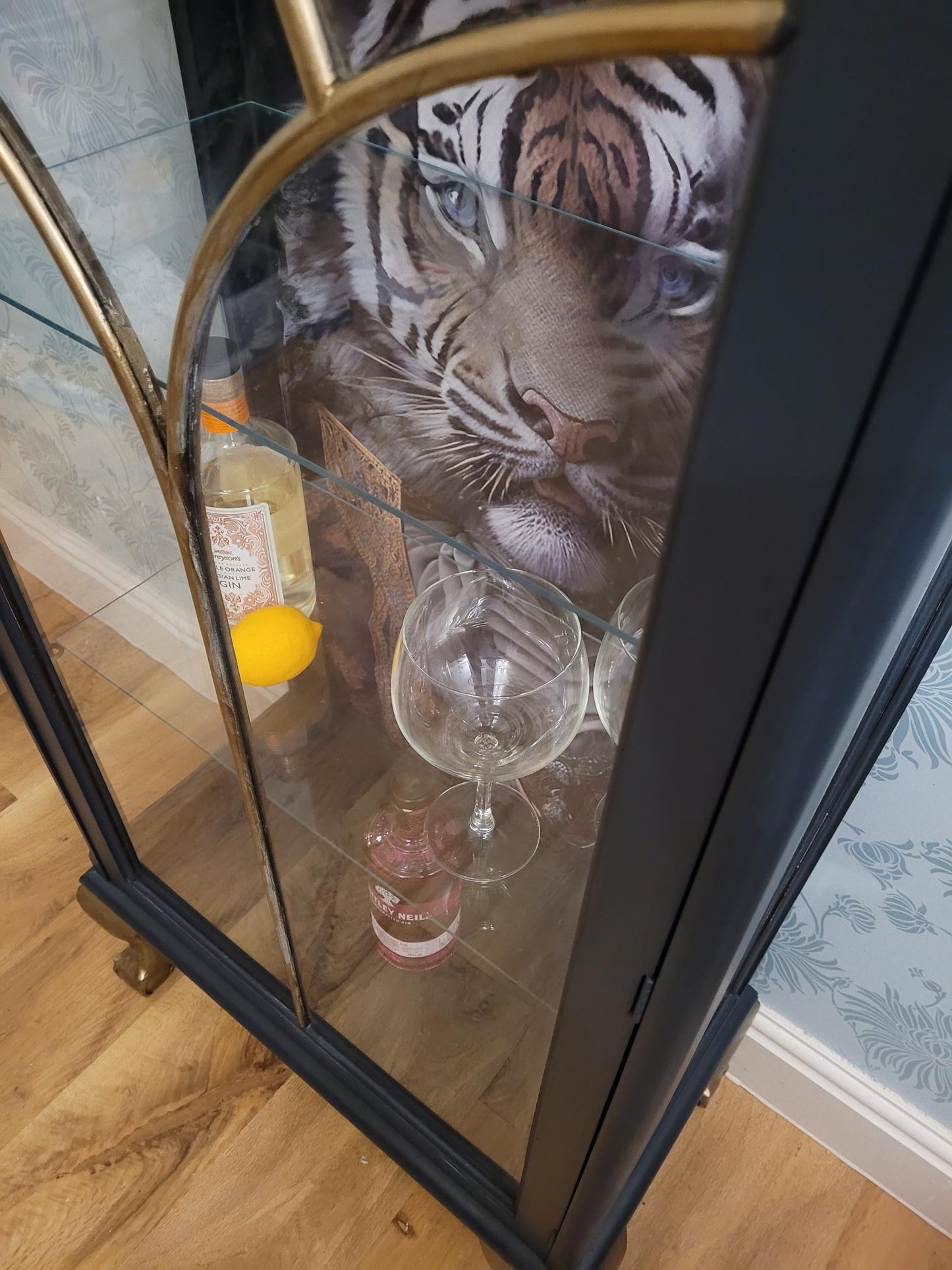 Gin Cabinet / Cocktail Cabinet with unique Tiger Decoupage