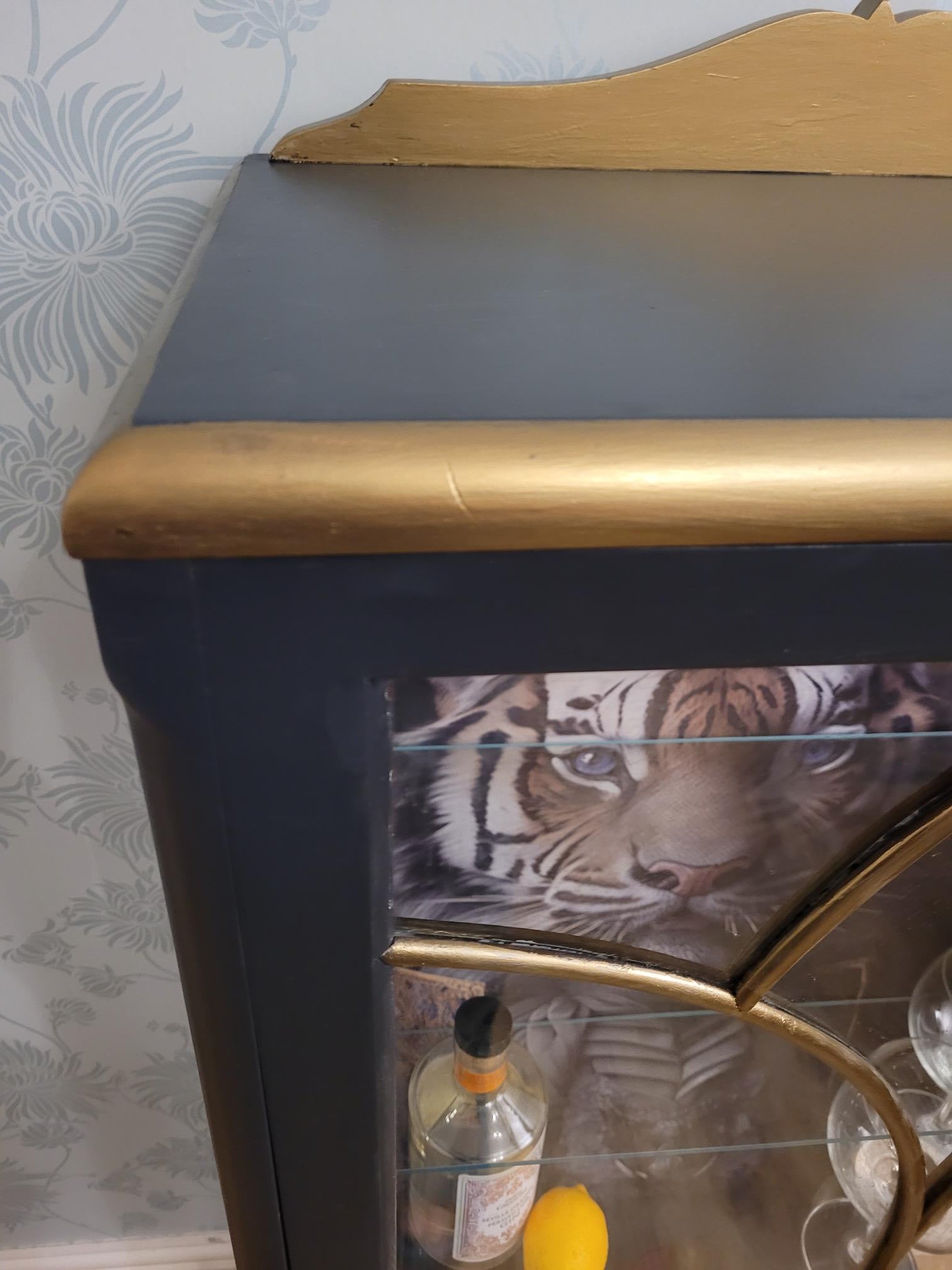 Gin Cabinet / Cocktail Cabinet with unique Tiger Decoupage