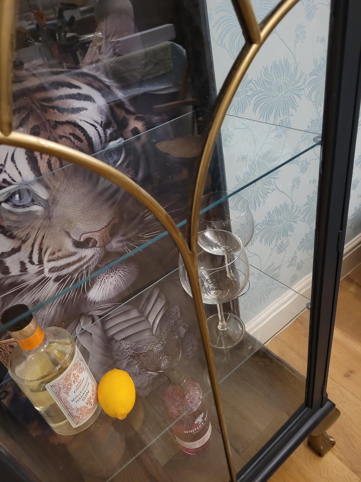 Gin Cabinet / Cocktail Cabinet with unique Tiger Decoupage