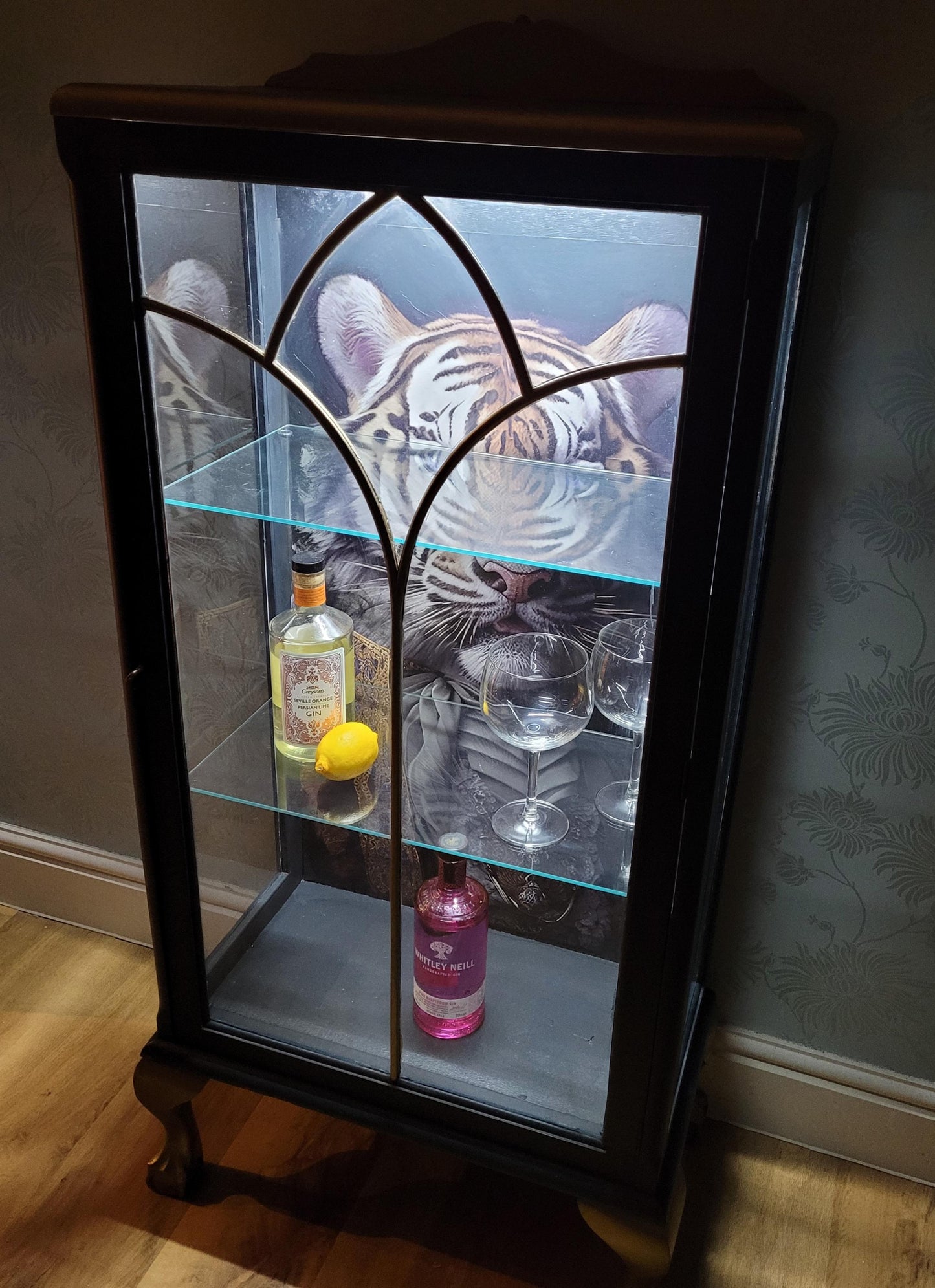 Gin Cabinet / Cocktail Cabinet with unique Tiger Decoupage
