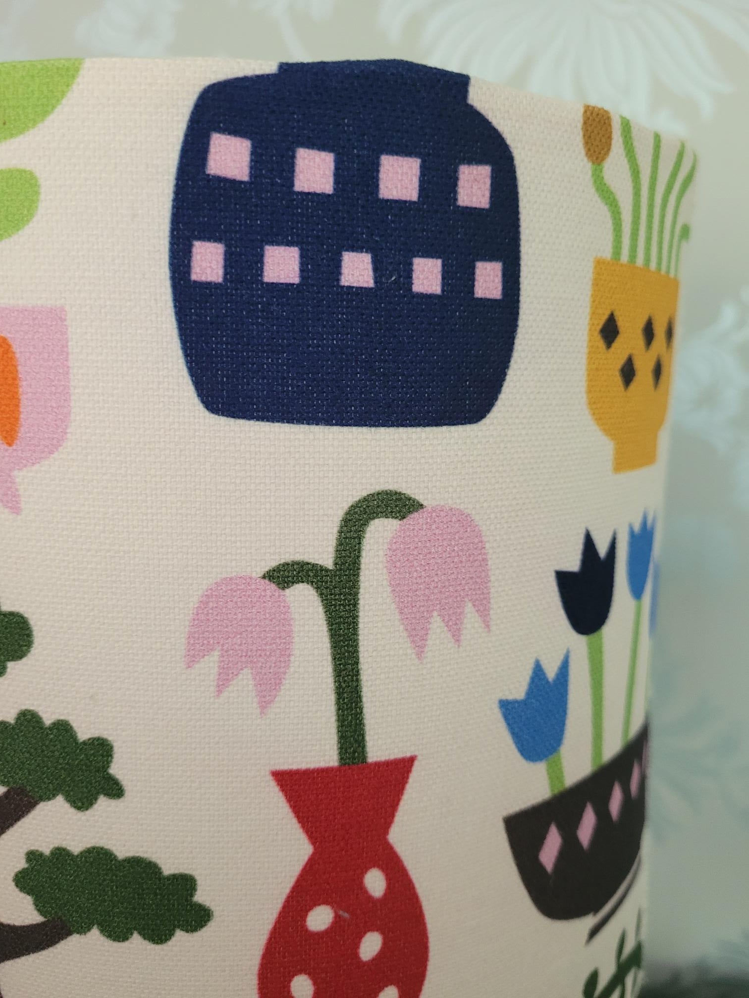 Nordic / Scandi Garden Themed Pots & Plants Botanical Drum Lampshade, Nursery, Children's Room, Lounge, Kitchen