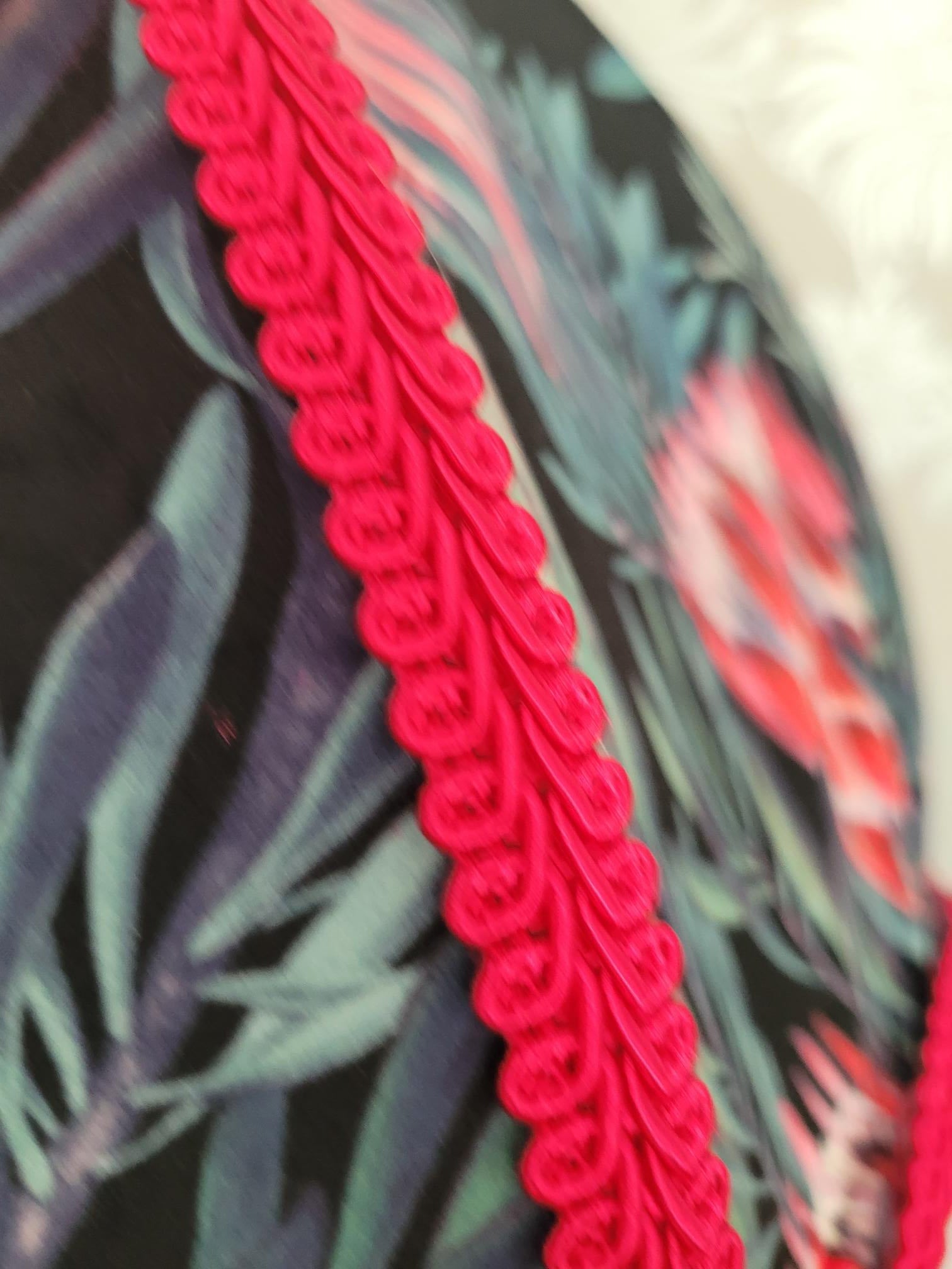 22-inch Art Deco velvet parachute lampshade with fuchsia fringe and floral lining; handmade statement shade.