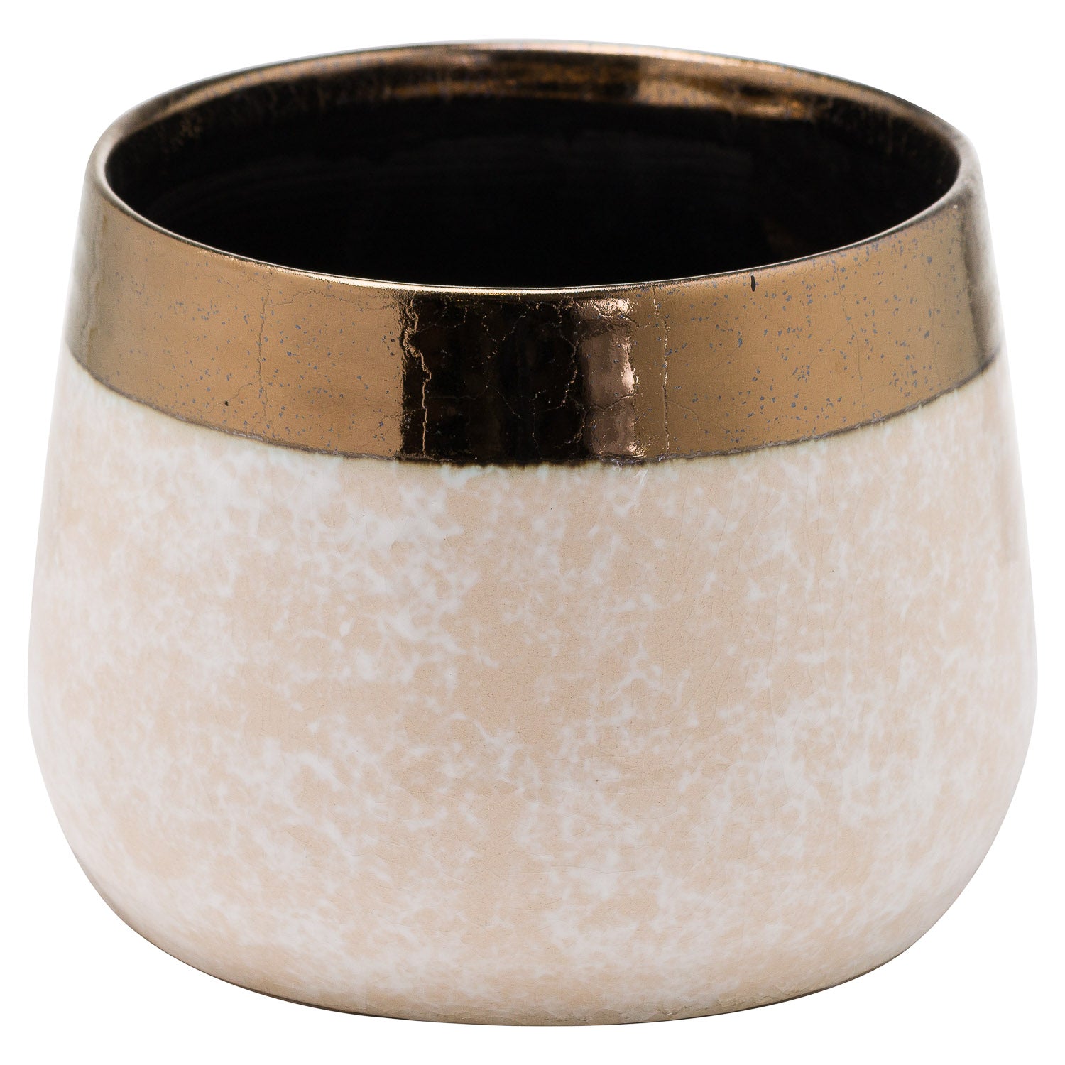 Elegant Ceramic Planter with Metallic Bronze Rim – Stylish Home Decor for Plants or Flowers