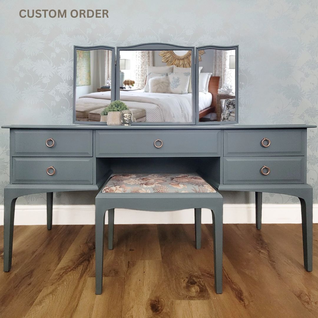 Stag Dressing Table Set | Triple Mirror & Upholstered Stool | Bespoke Bedroom Furniture | Custom Bedroom Decor | CUSTOM ORDER