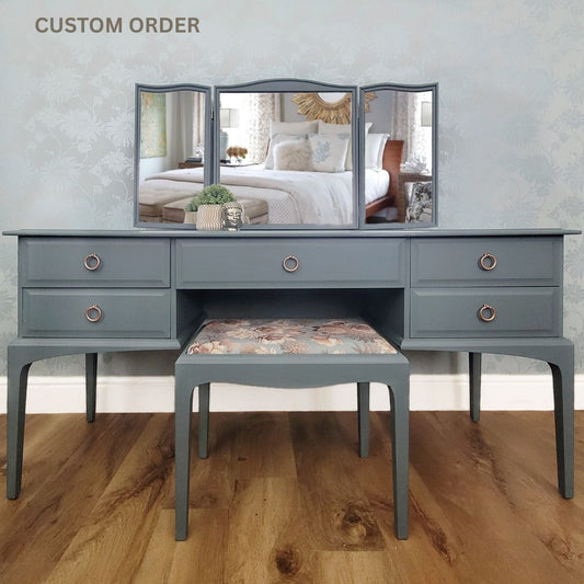 Stag Dressing Table Set | Triple Mirror & Upholstered Stool | Bespoke Bedroom Furniture | Custom Bedroom Decor | CUSTOM ORDER