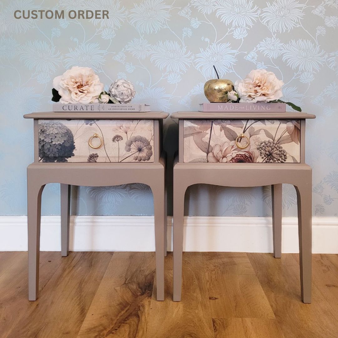 Bespoke Stag Minstrel Bedside Tables with Floral Decoupage – Bedroom Furniture | Guest Bedroom | Versatile Vintage Furniture
