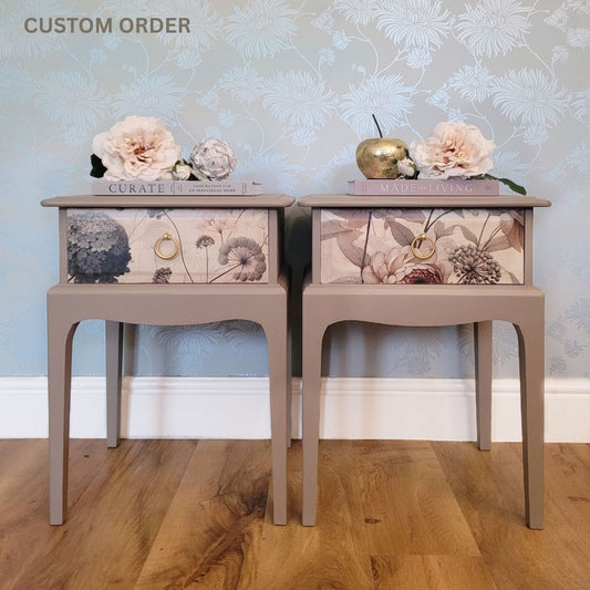 Bespoke Stag Minstrel Bedside Tables with Floral Decoupage – Bedroom Furniture | Guest Bedroom | Versatile Vintage Furniture