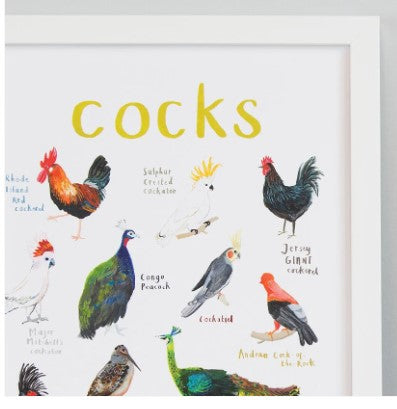 Cocks Bird and Nature Inspired Pun Art Print – Fun Gift for Nature Lovers | Kitchenware & Home Decor