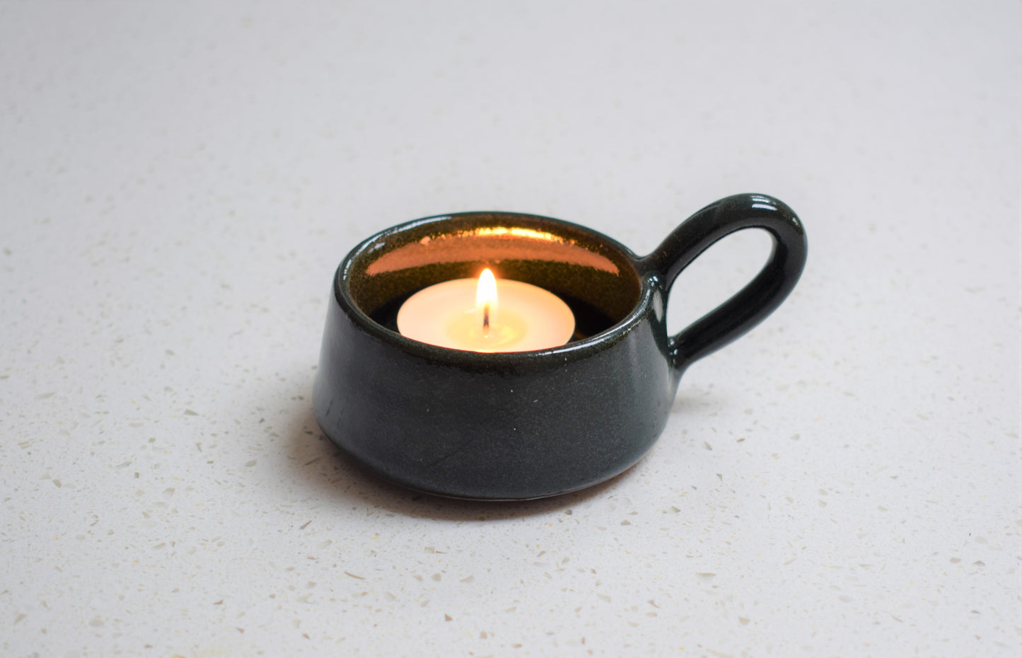 Stoneware Ceramic Elegant Tea Light Cup In Forest Green / Perfect Seasonal Gift