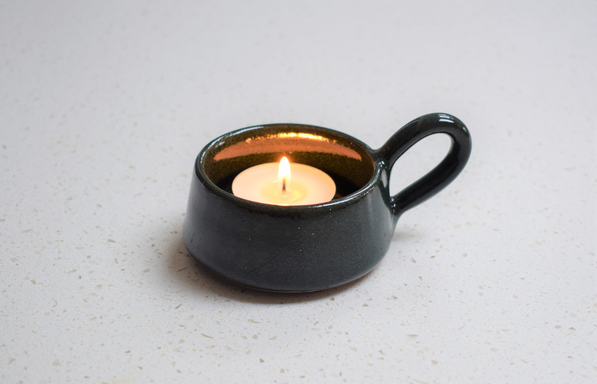 Stoneware Ceramic Elegant Tea Light Cup In Forest Green / Perfect Seasonal Gift