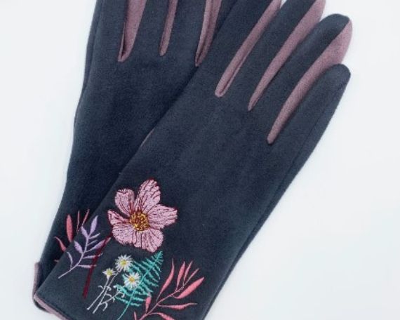 A feminine finishing touch for cold-weather outfits. The Posy Embroidered Gloves pair a soft charcoal grey outer with mauve accents and delicate, English-garden floral stitching. Light, comfy and cotton lined for everyday warmth.