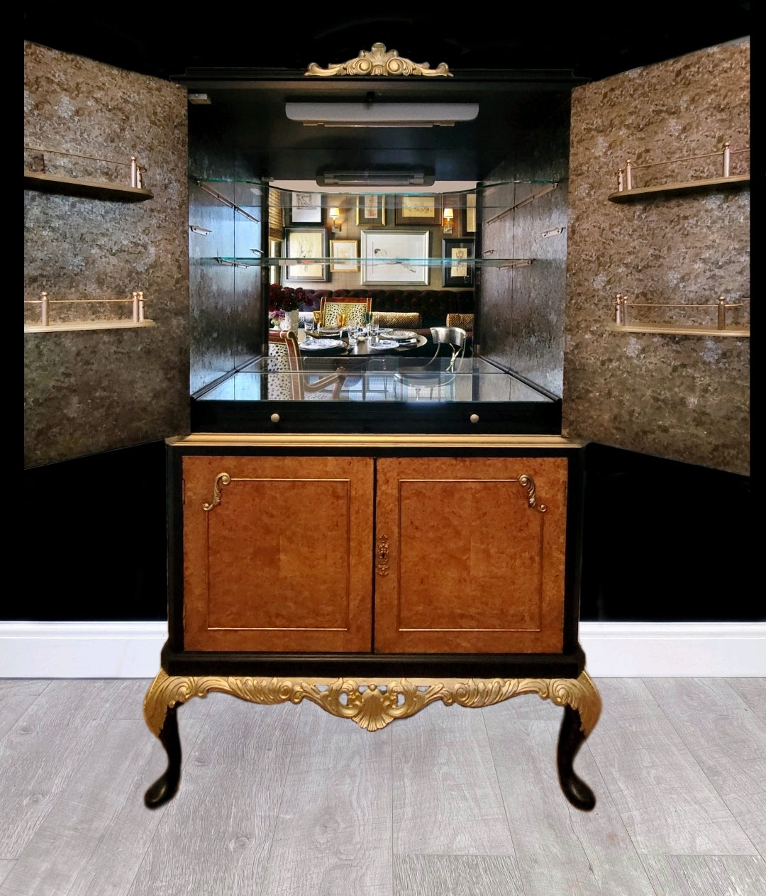 Timeless Art Deco Black and Gold Cocktail Cabinet
