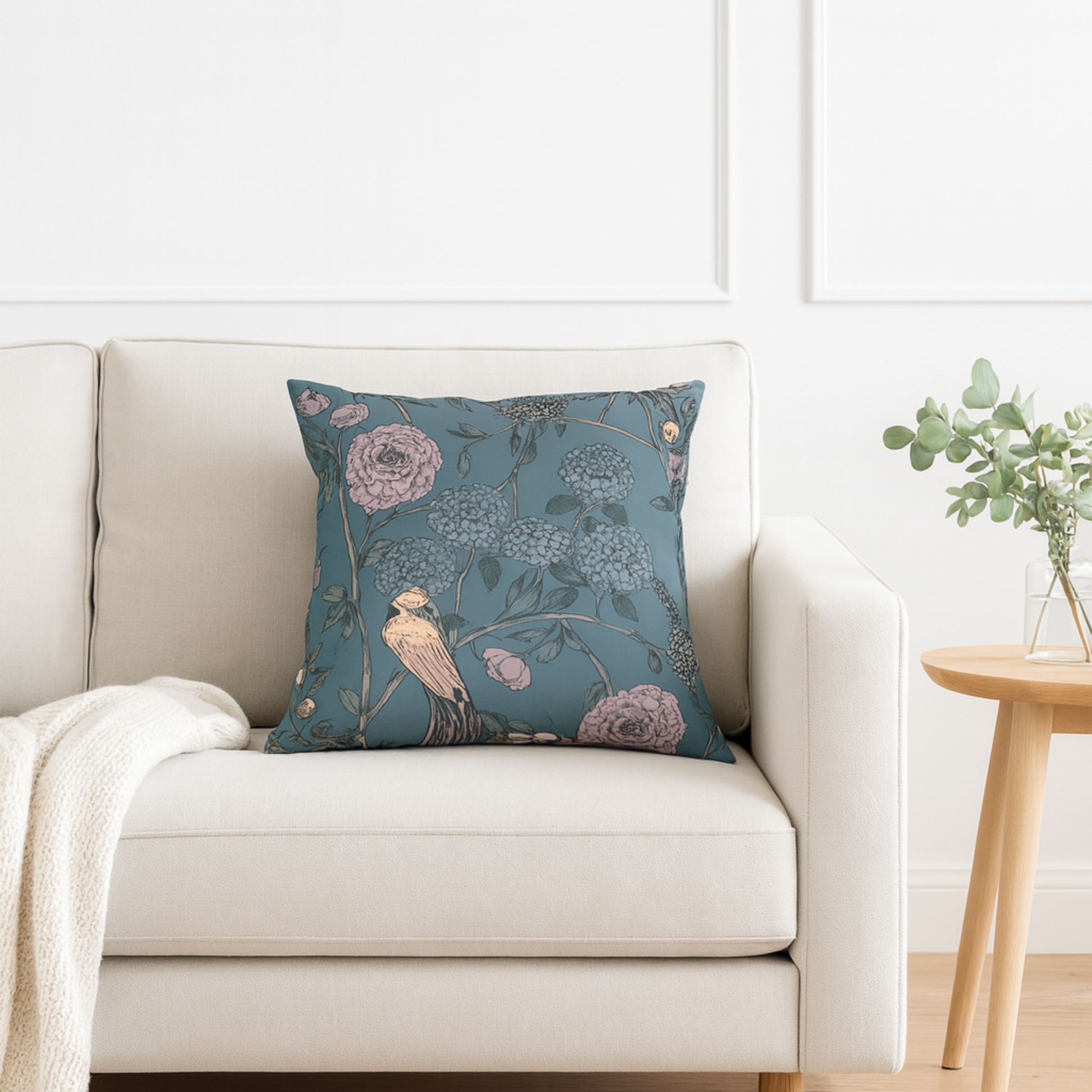 Sage Green Floral Velvet Square Cushion