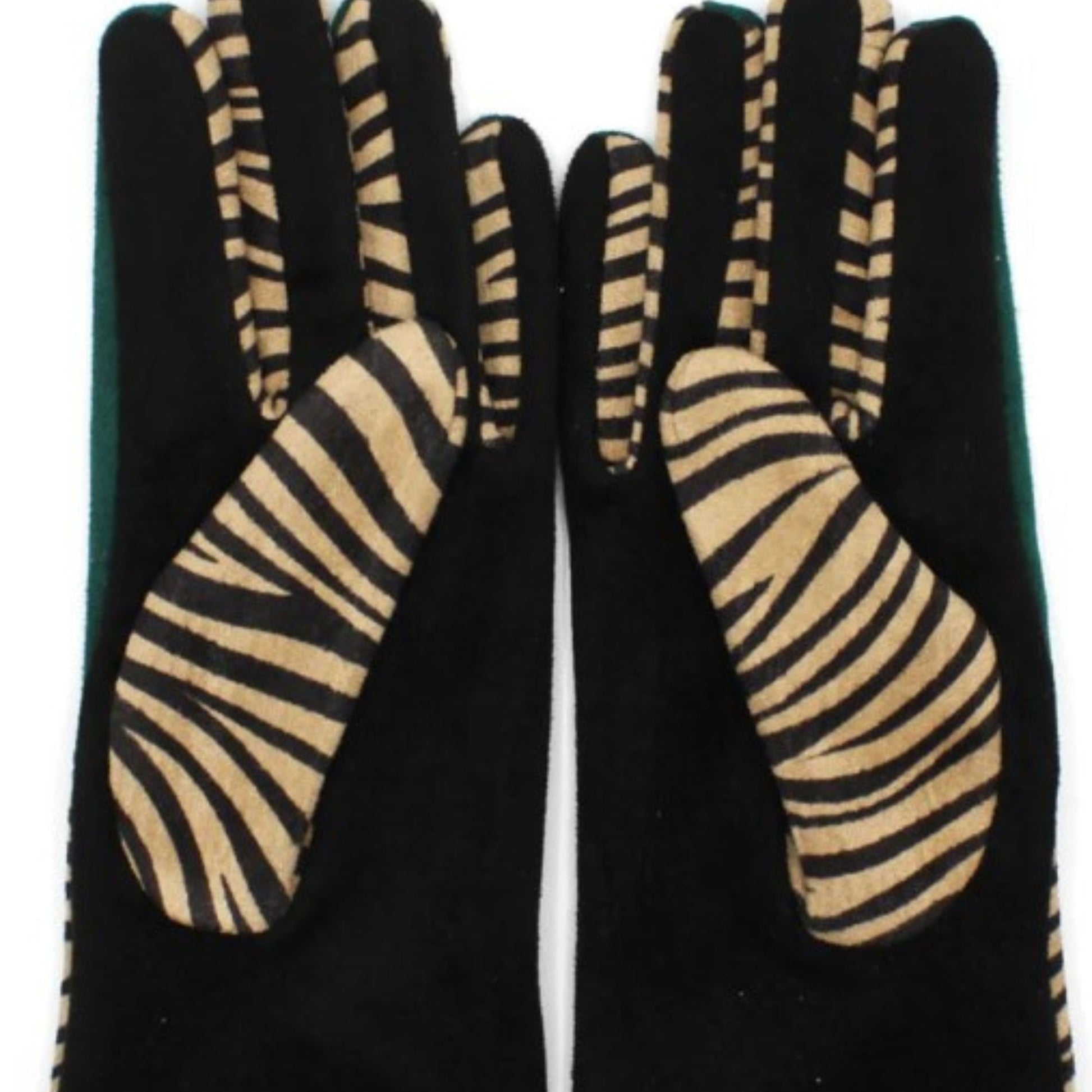 Zebra Animal Print Gloves - Touchscreen Friendly, Cosy Winter Gift, Forest Green Women’s Gloves