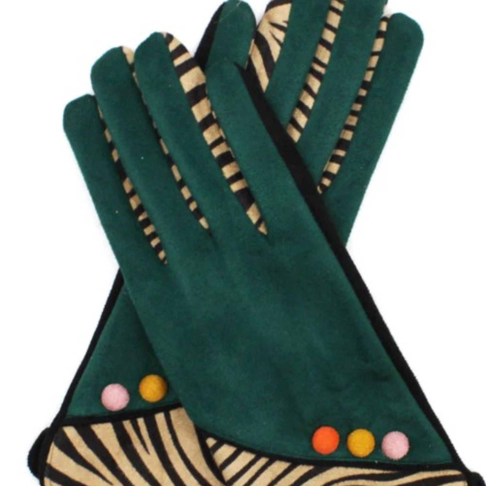 Zebra Animal Print Gloves - Touchscreen Friendly, Cosy Winter Gift, Forest Green Women’s Gloves