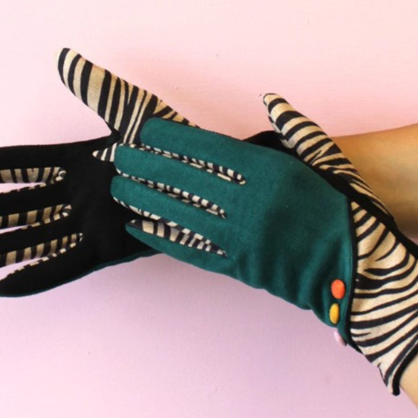 Zebra Animal Print Gloves - Touchscreen Friendly, Cosy Winter Gift, Forest Green Women’s Gloves