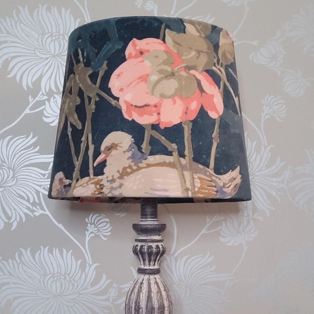Velvet duck and floral empire lampshade, handmade from Linwood fabric, 25cm.