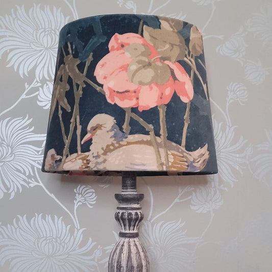 Velvet duck and floral empire lampshade, handmade from Linwood fabric, 25cm.