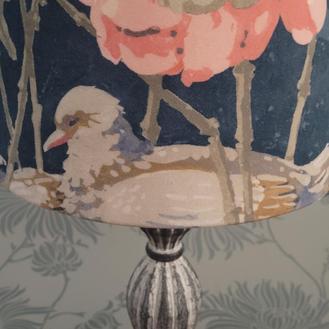 Velvet duck and floral empire lampshade, handmade from Linwood fabric, 25cm.