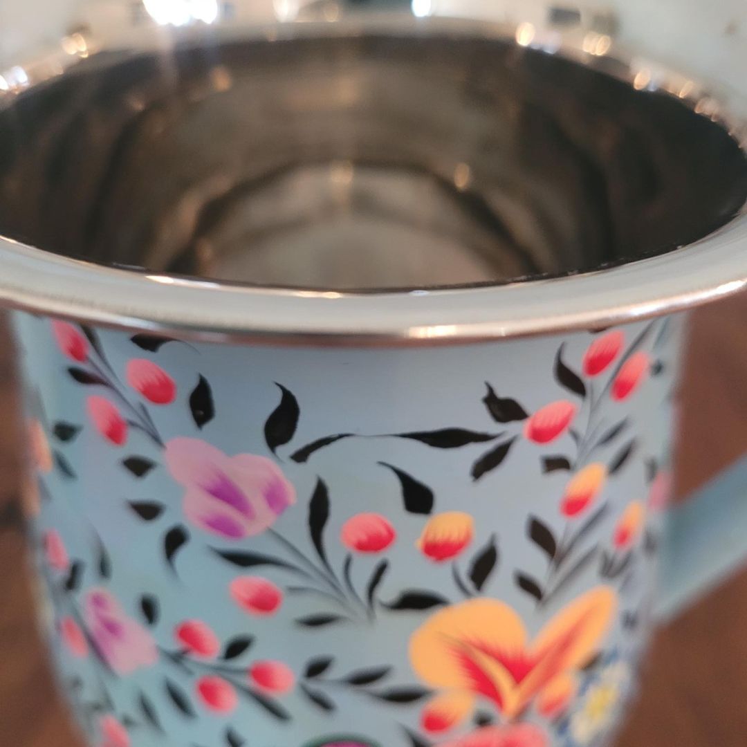 Floral Enamel Jug Vase Hand-Painted Floral Design in Blue or Green | Durable Shatterproof Eco-Friendly Tableware Perfect for Outdoor Dining