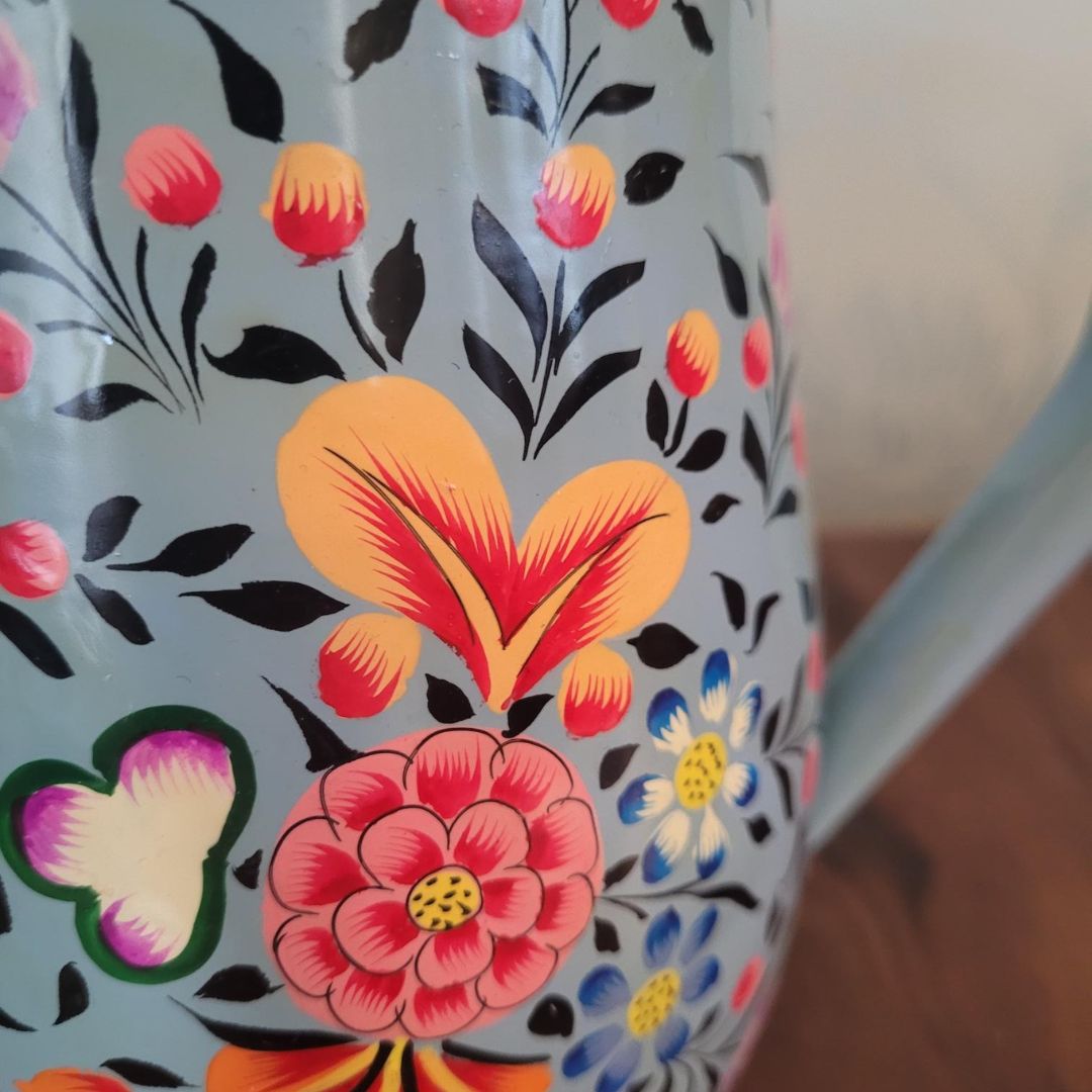 Floral Enamel Jug Vase Hand-Painted Floral Design in Blue or Green | Durable Shatterproof Eco-Friendly Tableware Perfect for Outdoor Dining