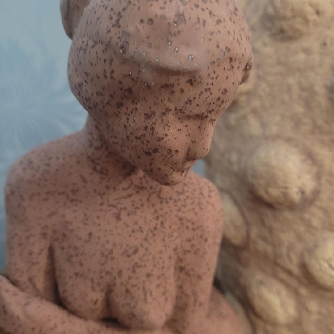 Handcrafted Terracotta Seated Sculpture - Unique Rustic Home Décor | Minimalist Figurine Art Piece