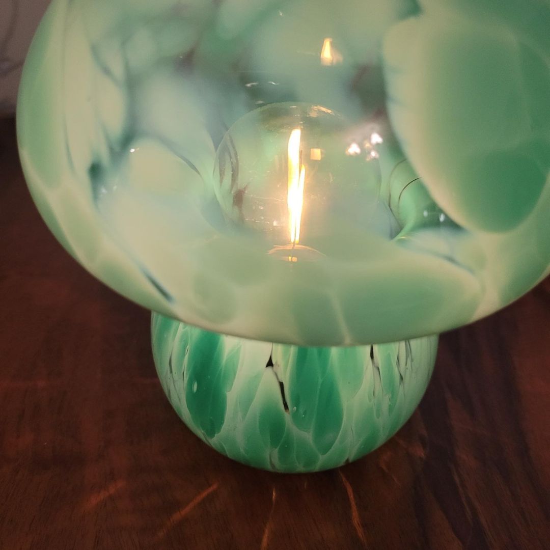 Forest Green / Dusk Glass Mushroom Lamp - LED Portable Table Light - Cordless Battery Powered Lamp - Indoor Outdoor Decor - Boho Lighting