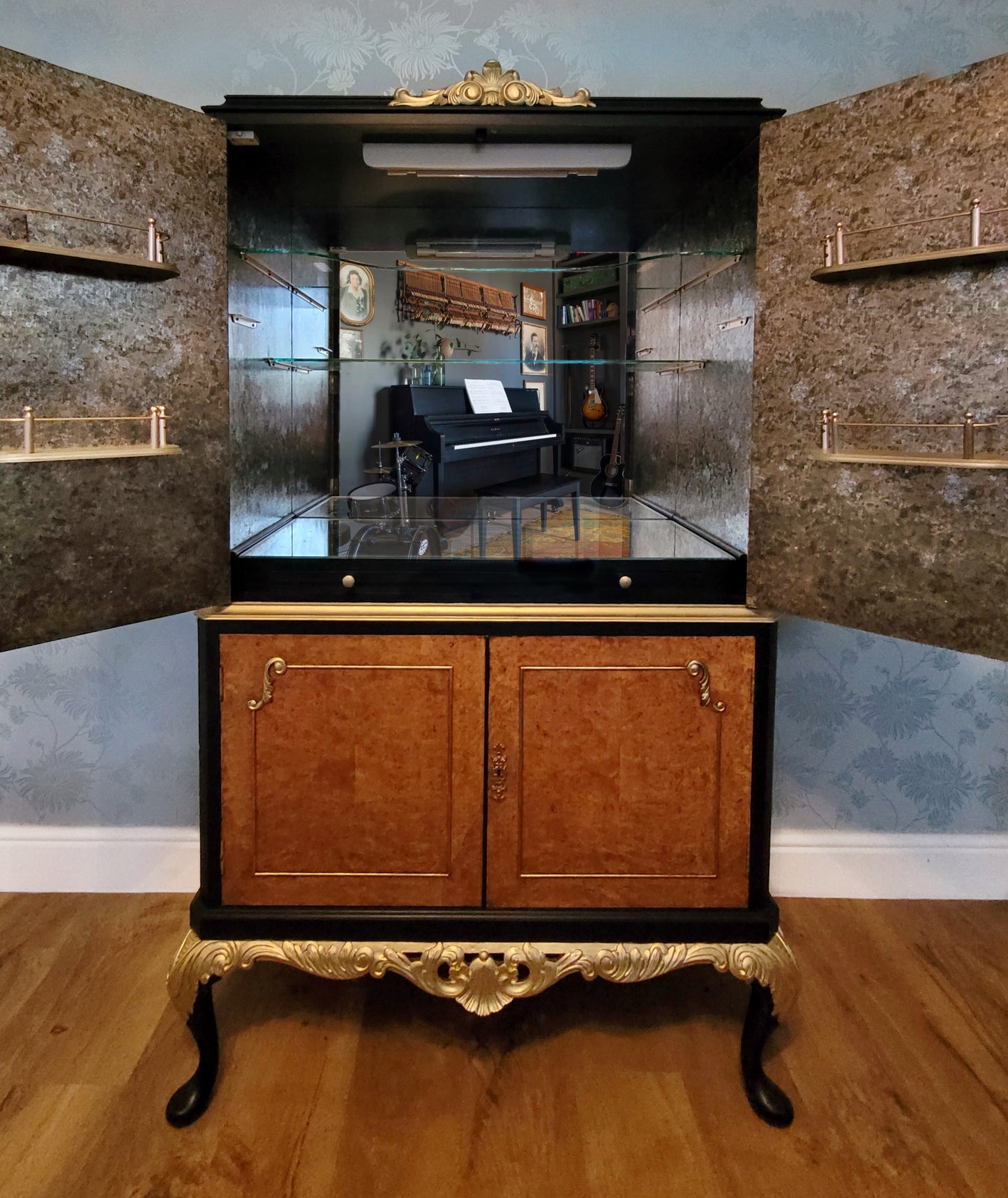 Timeless Art Deco Black and Gold Cocktail Cabinet