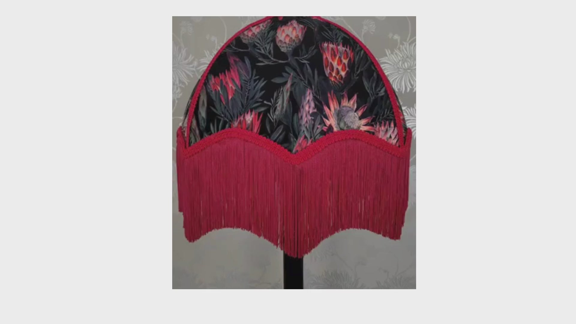 Art Deco 22" Parachute Velvet Lampshade in Stunning Protea Velvet Florals