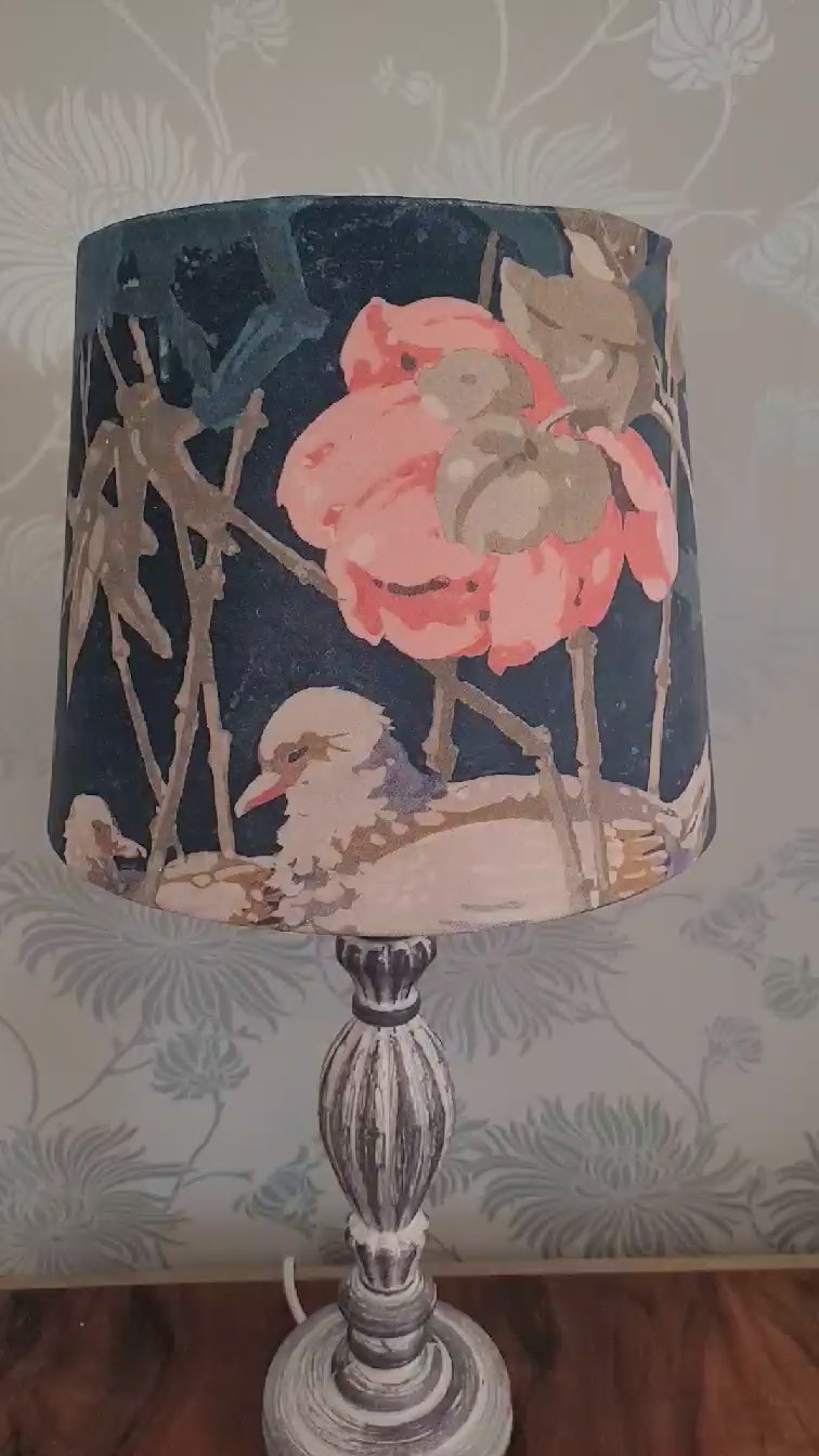 Velvet duck and floral empire lampshade, handmade from Linwood fabric, 25cm.