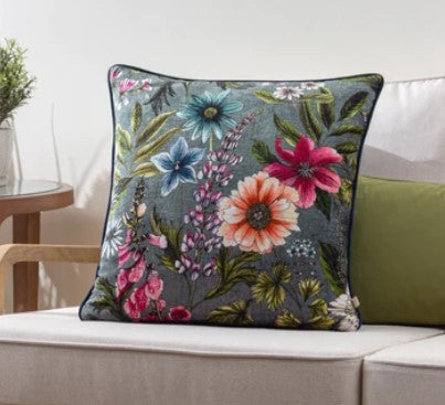 Botanical Sage Green Cushion with variegated leaves