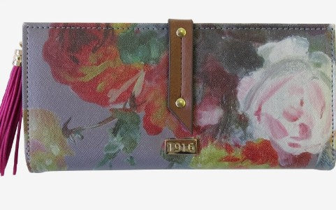 1916 Grey Floral Wallet with Tassel | Vintage-Inspired Wallet