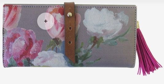 1916 Grey Floral Wallet with Tassel | Vintage-Inspired Wallet