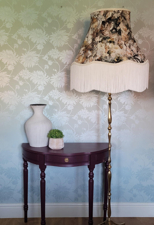Empire Art Deco Velvet Lampshade in cream and green floral fabric