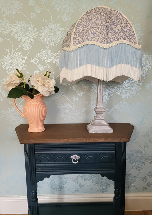 Morris & Co Style Willow Boughs Parachute Lampshade in luxurious cream and blue vine print cotton
