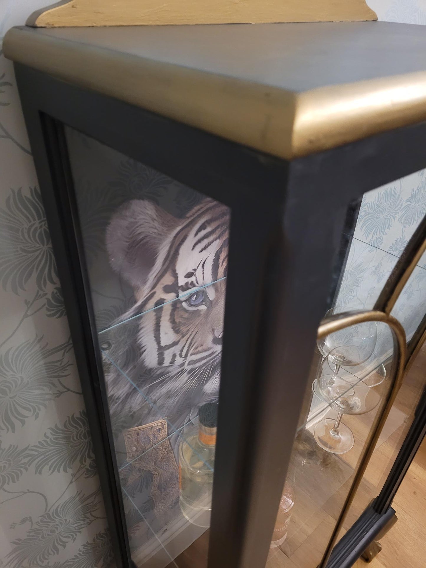 Gin Cabinet / Cocktail Cabinet with unique Tiger Decoupage