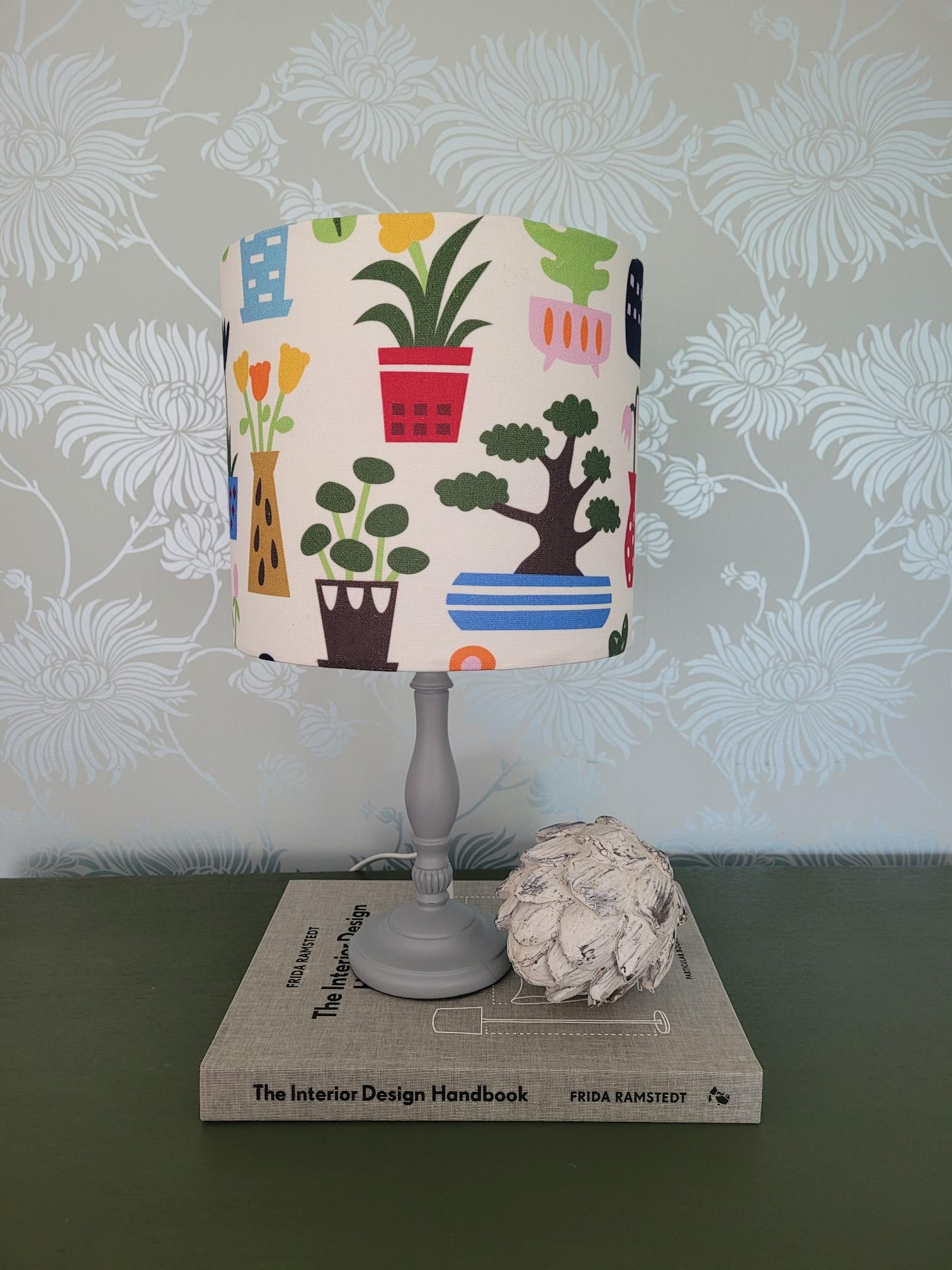 Nordic / Scandi Garden Themed Pots & Plants Botanical Drum Lampshade, Nursery, Children's Room, Lounge, Kitchen