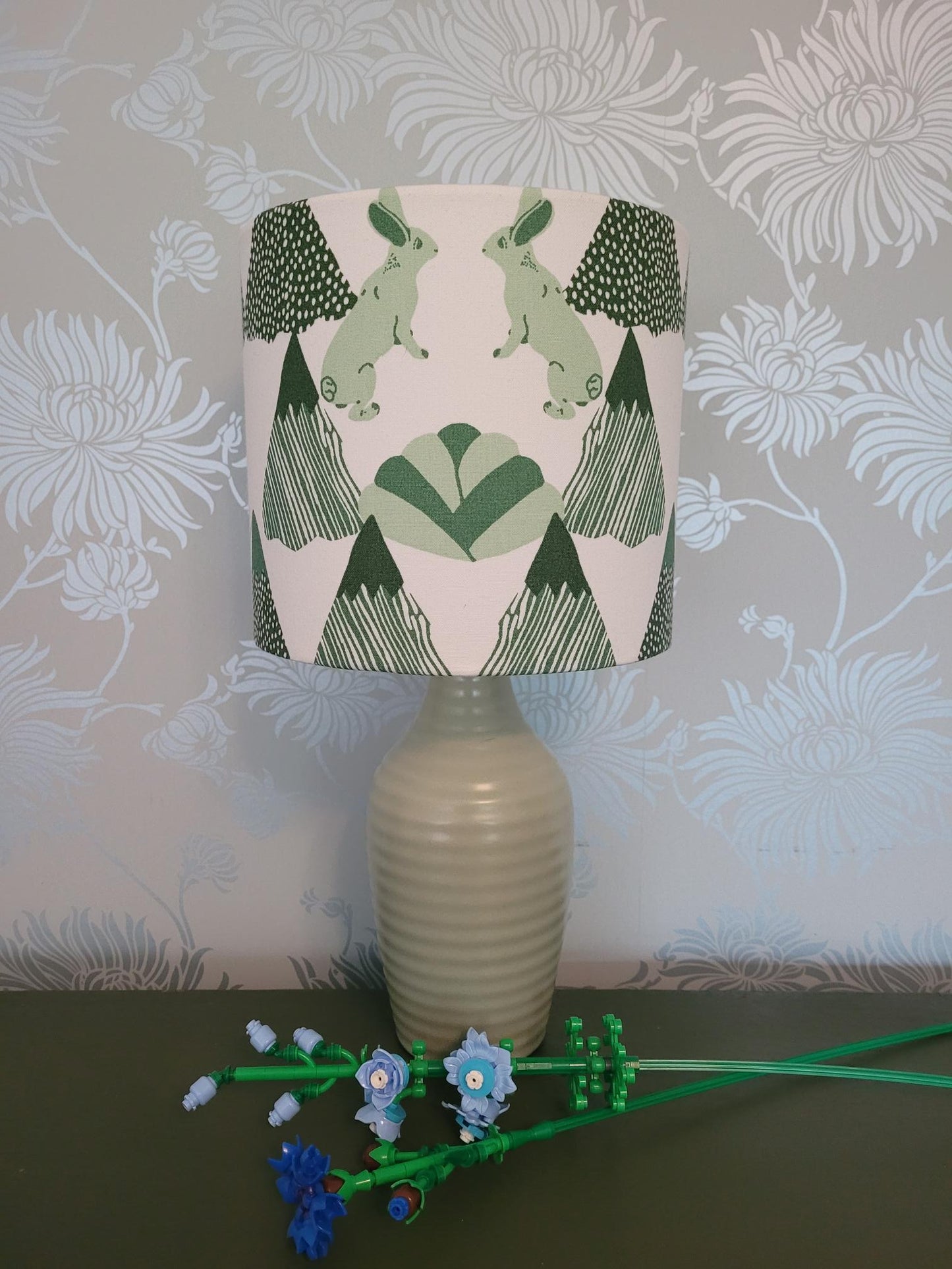 Scandi / Nordic Hares & Pine Forest Cotton Print 20cm Drum Lampshade by the Swedish Fabric Company