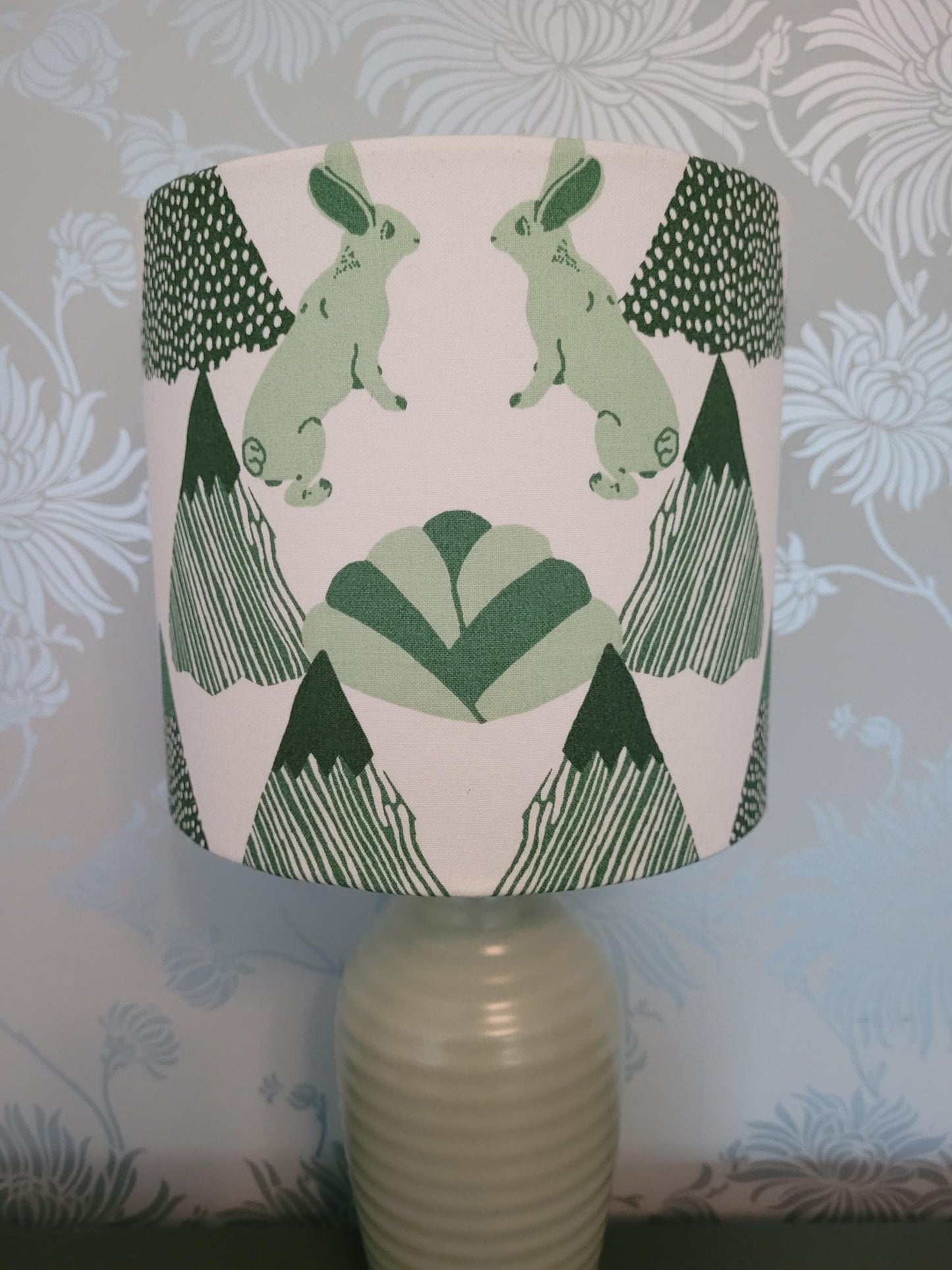 Scandi / Nordic Hares & Pine Forest Cotton Print 20cm Drum Lampshade by the Swedish Fabric Company