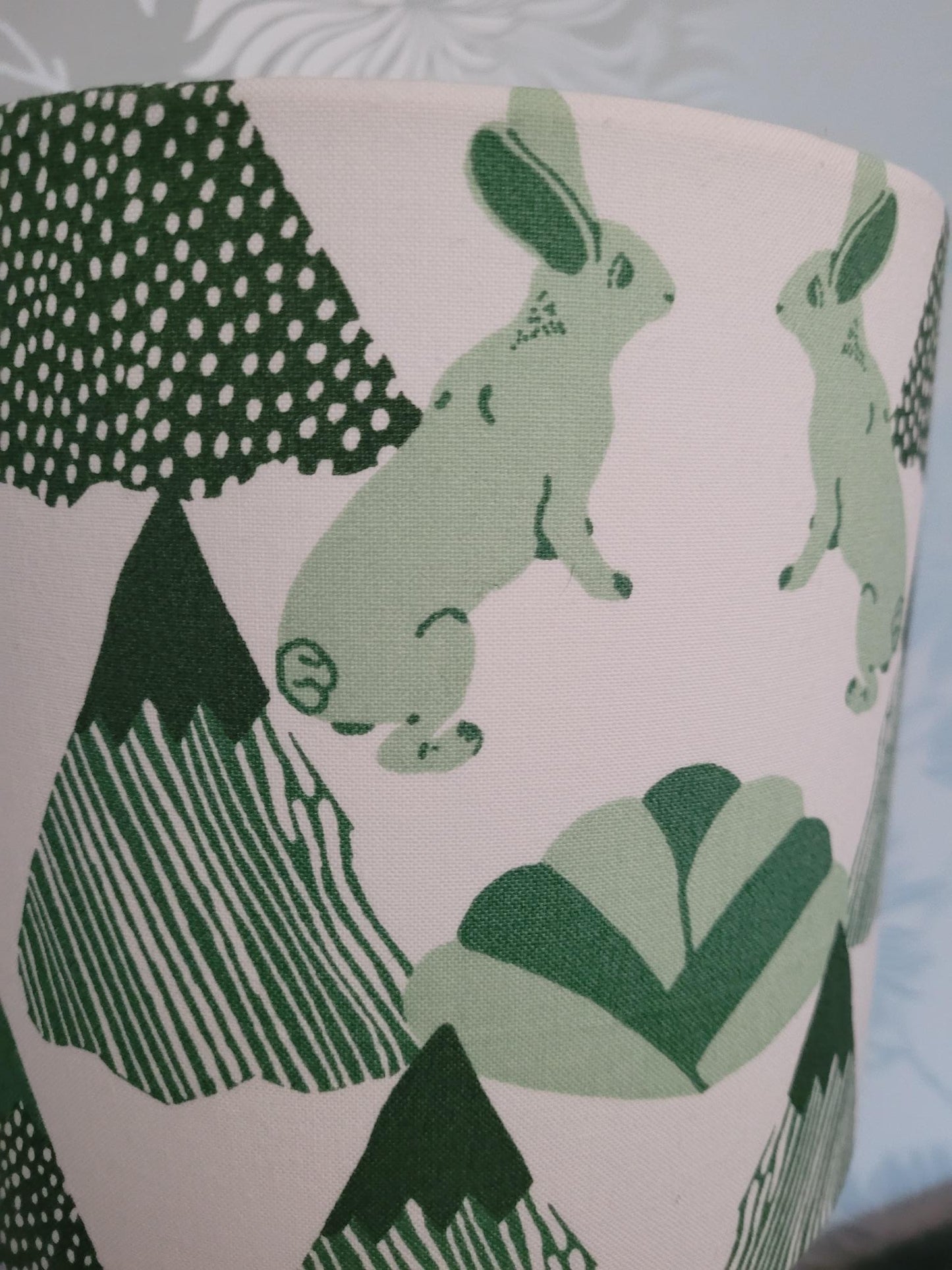 Scandi / Nordic Hares & Pine Forest Cotton Print 20cm Drum Lampshade by the Swedish Fabric Company