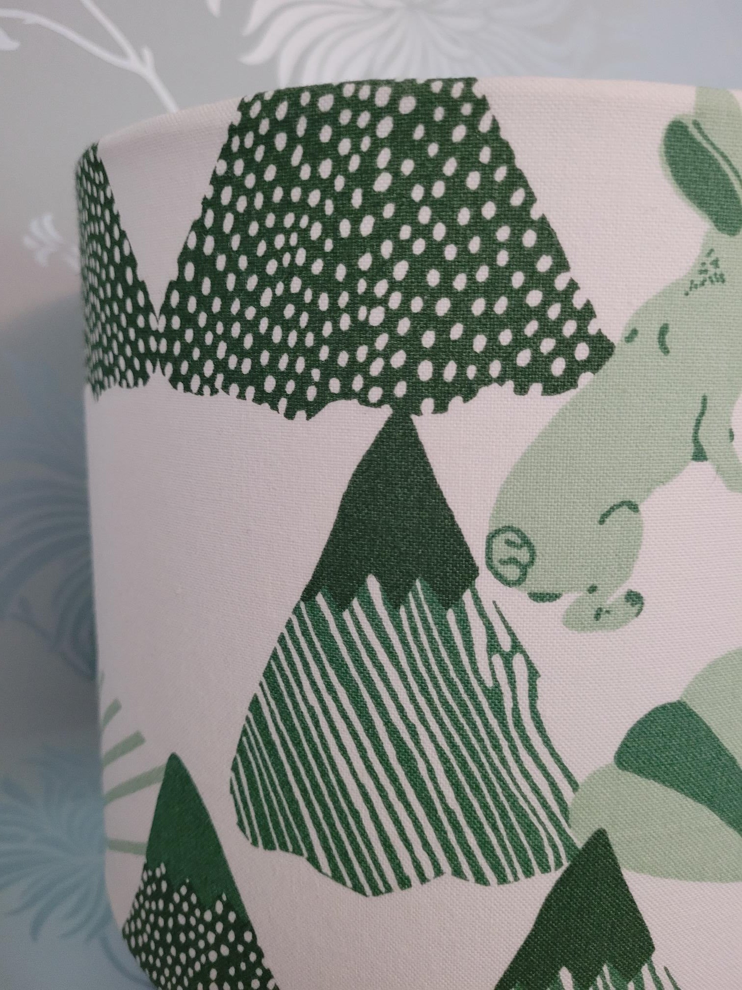 Scandi / Nordic Hares & Pine Forest Cotton Print 20cm Drum Lampshade by the Swedish Fabric Company