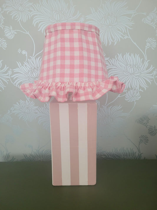 Ruffled Gingham 8 Inch Bowed Empire Soft Fabric Shade with Table Lamp Fitting