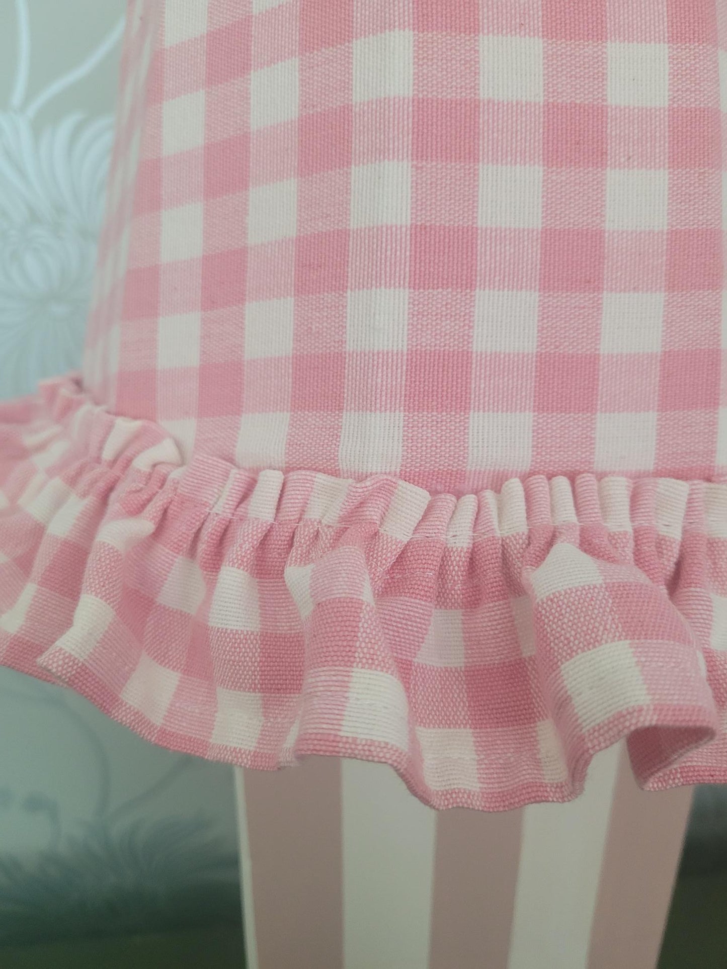 Ruffled Gingham 8 Inch Bowed Empire Soft Fabric Shade with Table Lamp Fitting