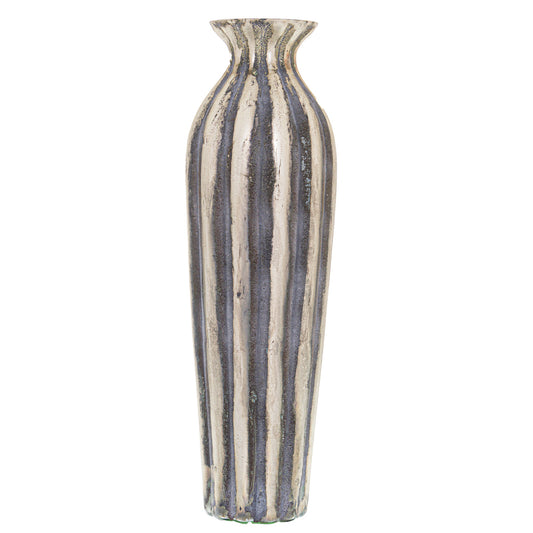 Burnished & Grey Striped Tall Vase