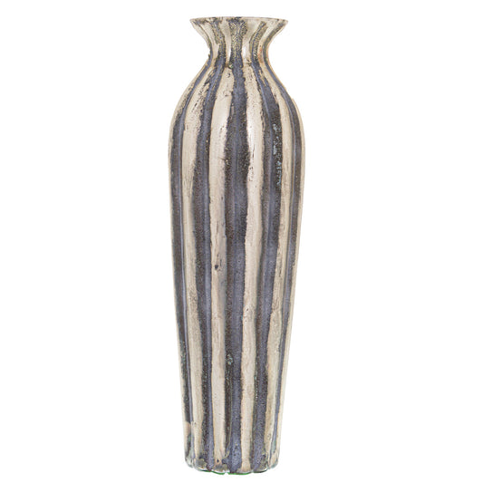 Burnished & Grey Striped Tall Ceramic Vase