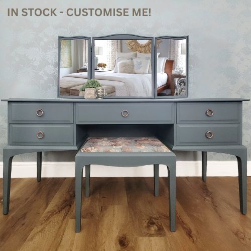 Stag Dressing Table Set | Triple Mirror & Upholstered Stool | Bespoke Bedroom Furniture | Custom Bedroom Decor | CUSTOM ORDER