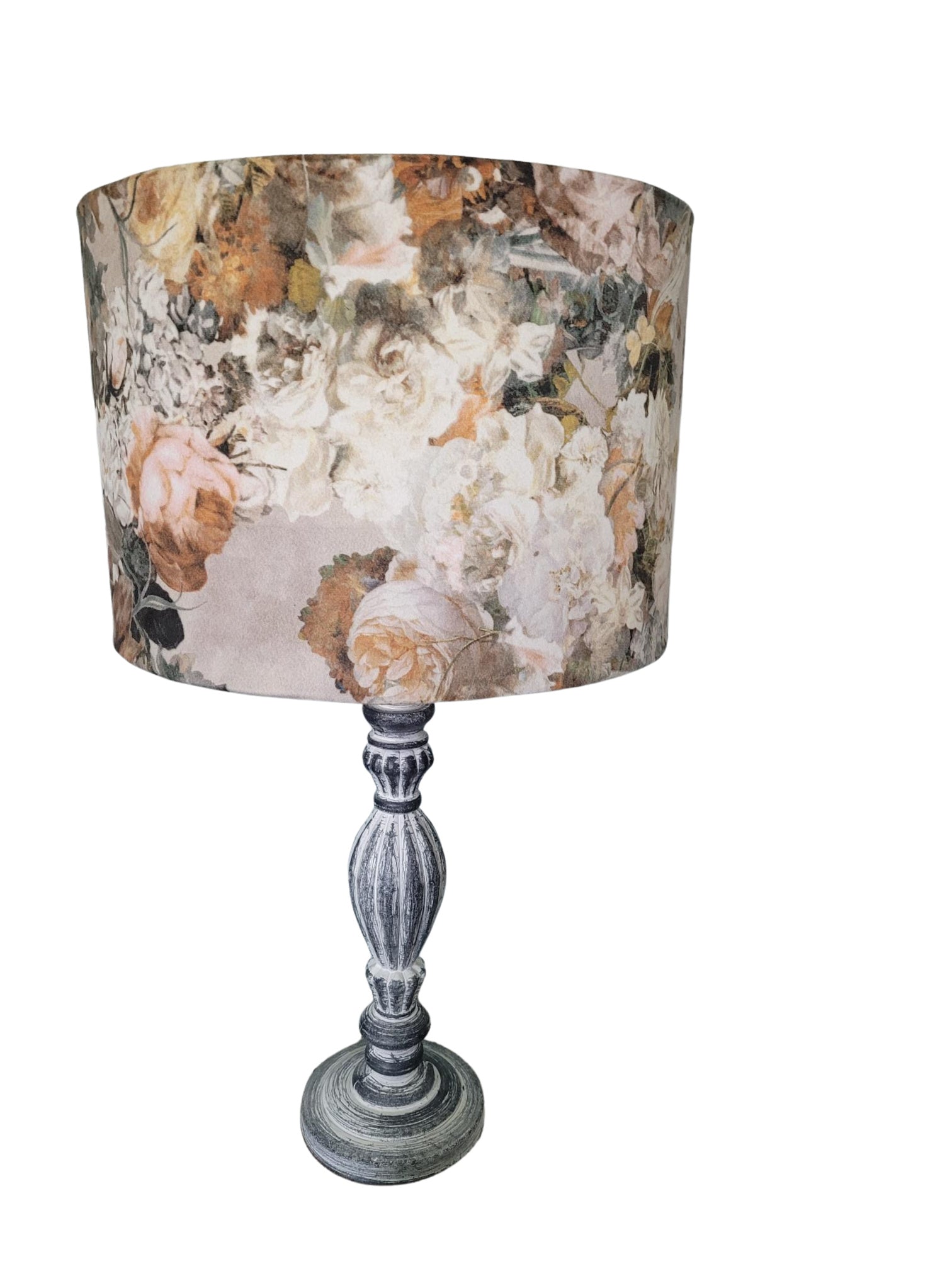 Drum Table Lampshade in Luxury Cream & Green Floral Velvet / Bedroom Lighting / Living Room Lighting