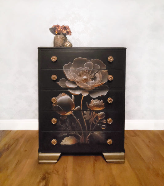 Lebus Style Floral Chest of Drawers / Tall Boy