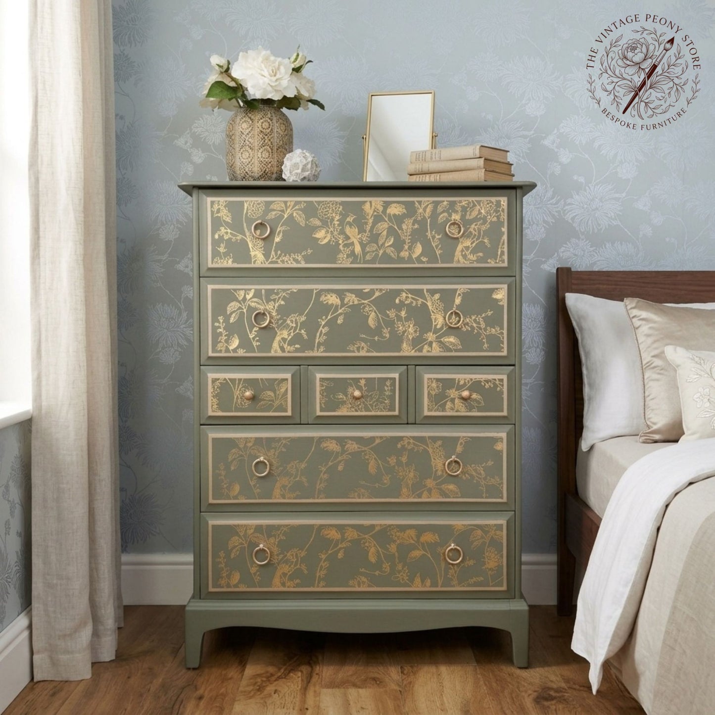 Stag Minstrel Tallboy | Bespoke Hand Painted Seven Drawer Chest of Drawers | Custom Commission