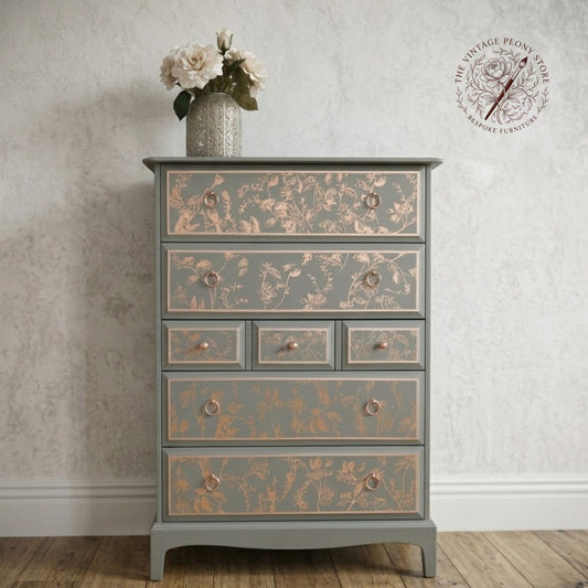 Stag Minstrel Tallboy | Bespoke Hand Painted Seven Drawer Chest of Drawers | Custom Commission